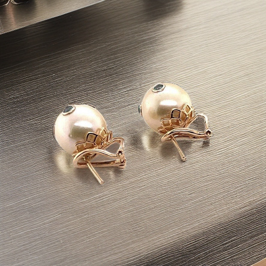 South Sea Pearl Emerald Earrings 18k Gold Certified $5,950 011911