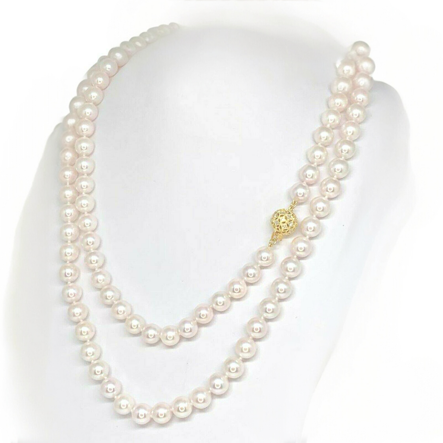 Diamond Akoya Pearl Necklace 14k Gold 8 mm 36 in Certified $9,750 010930