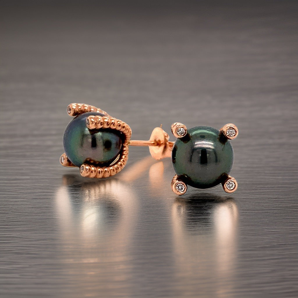 Diamond Large Tahitian Pearl Earrings 14k Gold 9.7 mm Certified $3,450 011914