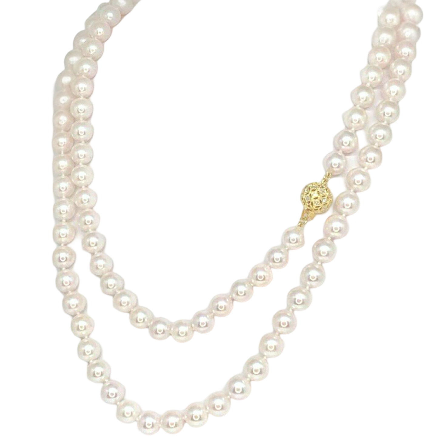 Diamond Akoya Pearl Necklace 14k Gold 8 mm 36 in Certified $9,750 010930