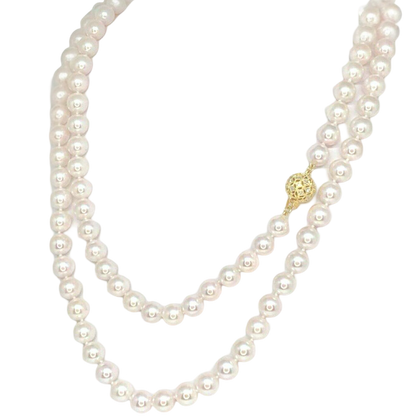 Diamond Akoya Pearl Necklace 14k Gold 8 mm 36 in Certified $9,750 010930