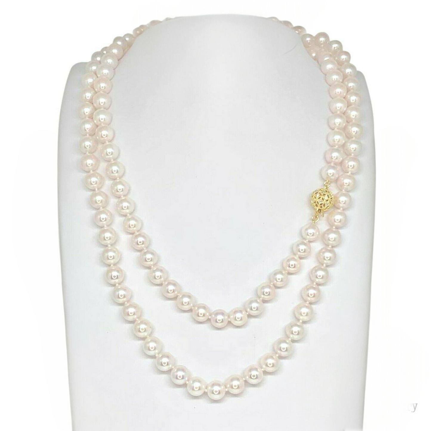 Diamond Akoya Pearl Necklace 14k Gold 8 mm 36 in Certified $9,750 010930