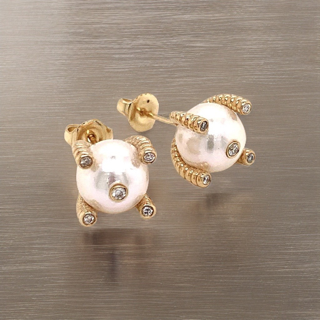 Diamond Large Akoya Pearl Earrings 14k Gold 9.25 mm Certified $2,950 011913