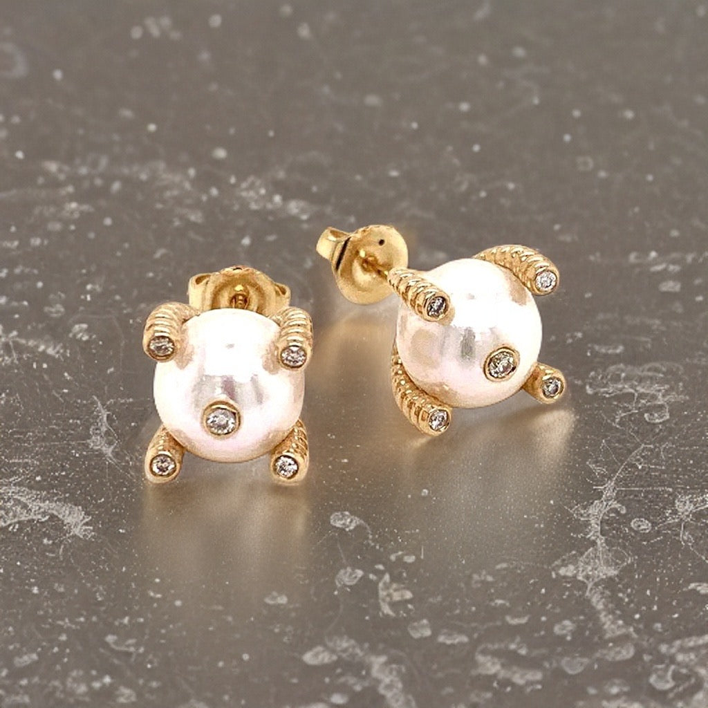 Diamond Large Akoya Pearl Earrings 14k Gold 9.25 mm Certified $2,950 011913