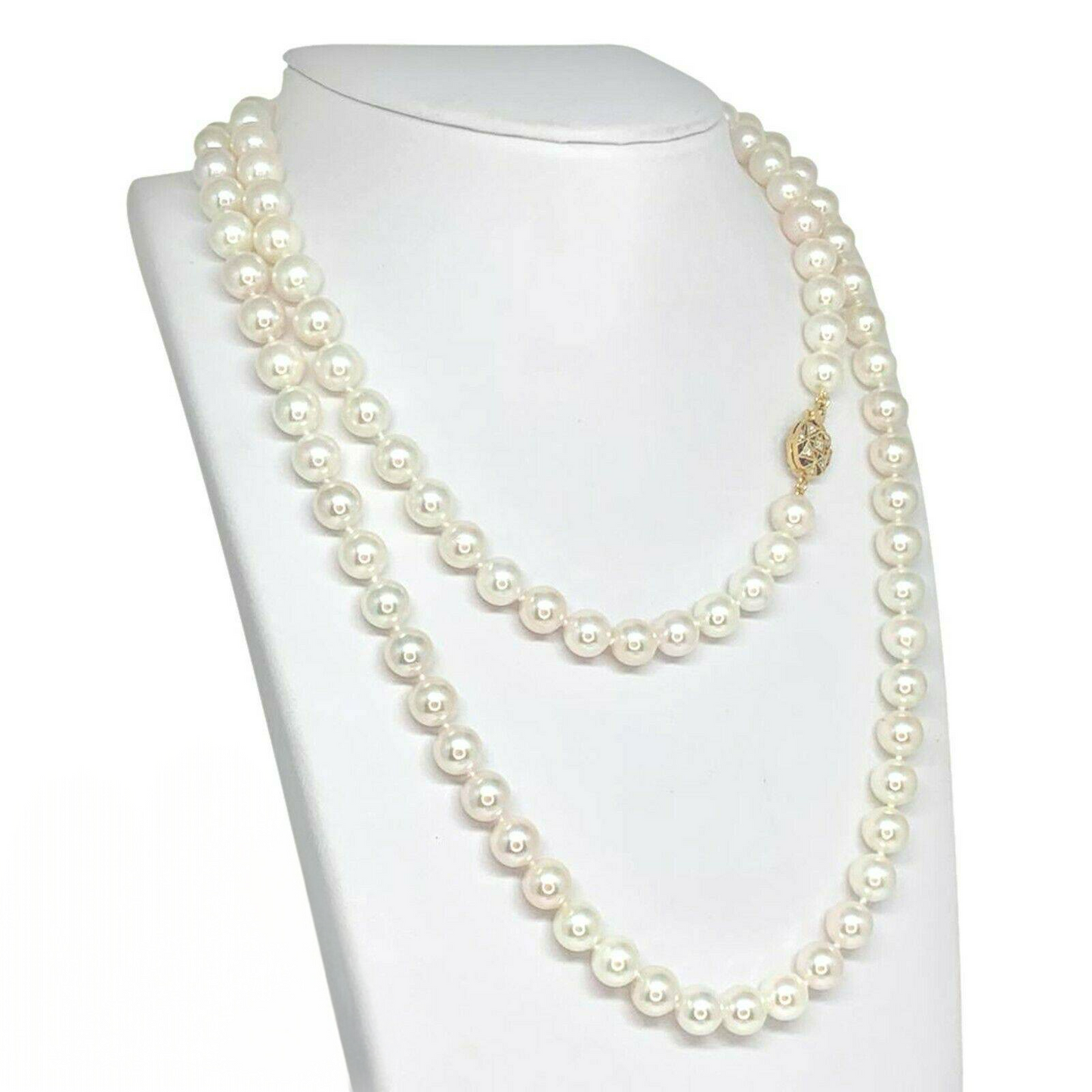 Diamond Akoya Pearl Necklace 14k Gold 8.5 mm 36 in Certified $9,750 010932