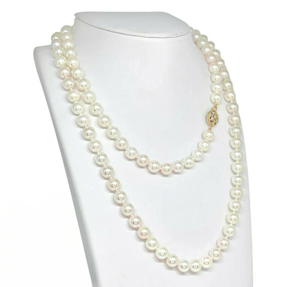 Diamond Akoya Pearl Necklace 14k Gold 8.5 mm 36 in Certified $9,750 010932