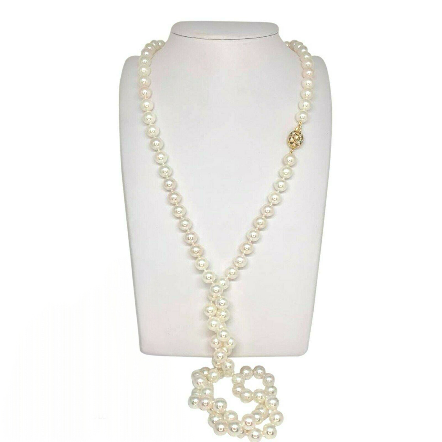 Diamond Akoya Pearl Necklace 14k Gold 8.5 mm 36 in Certified $9,750 010932