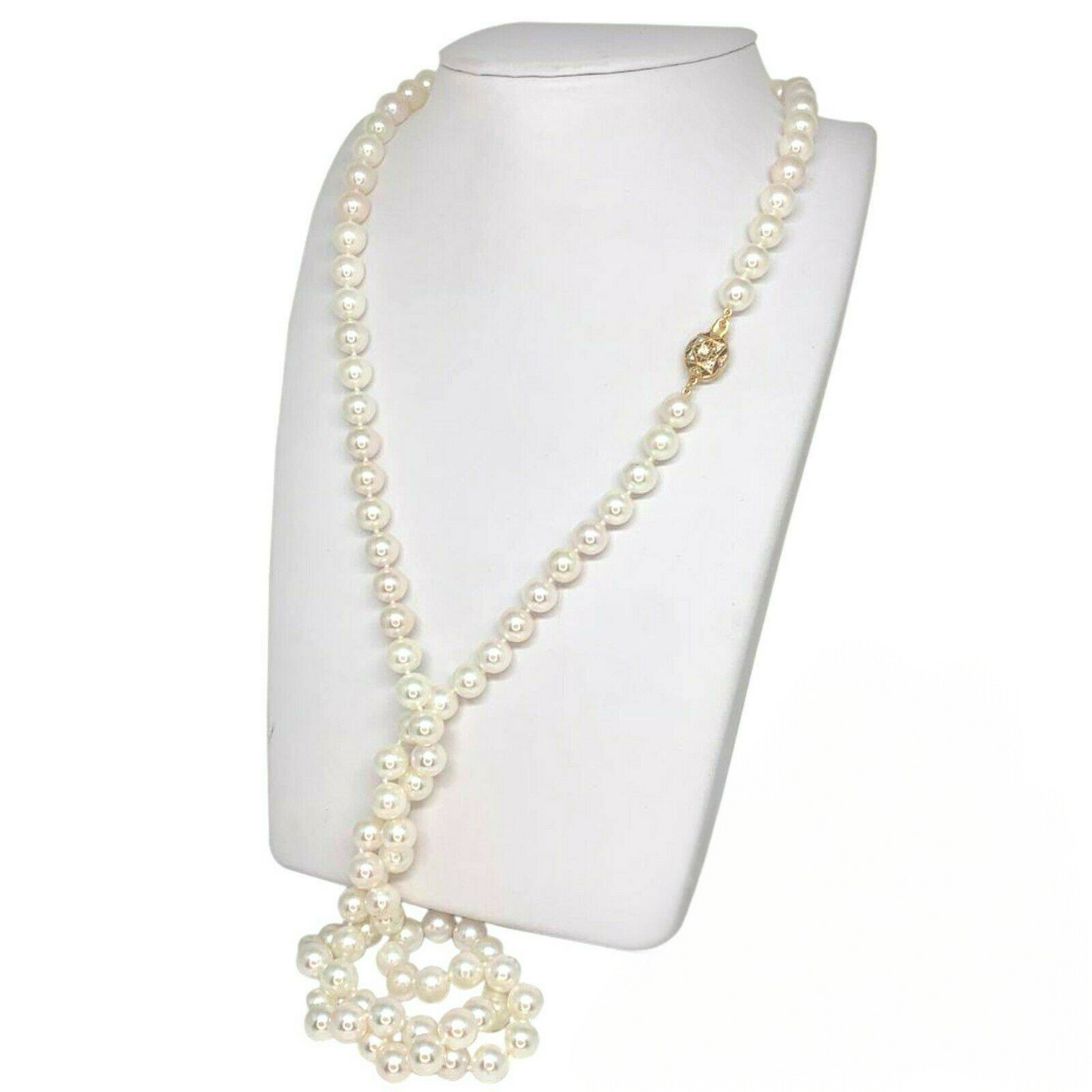 Diamond Akoya Pearl Necklace 14k Gold 8.5 mm 36 in Certified $9,750 010932