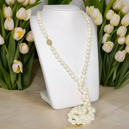 Diamond Akoya Pearl Necklace 14k Gold 8.5 mm 36 in Certified $9,750 010932