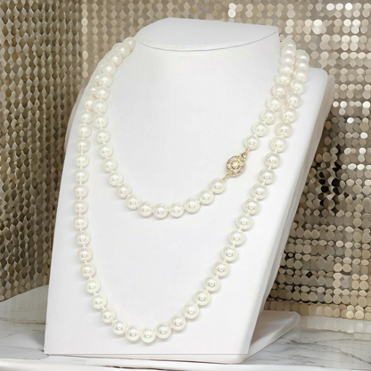 Diamond Akoya Pearl Necklace 14k Gold 8.5 mm 36 in Certified $9,750 010932