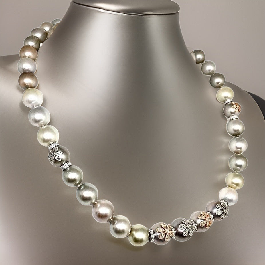 Diamond South Sea Pearl Necklace 12.80 mm 17.5" Certified $14,950 910878 - Certified Fine Jewelry