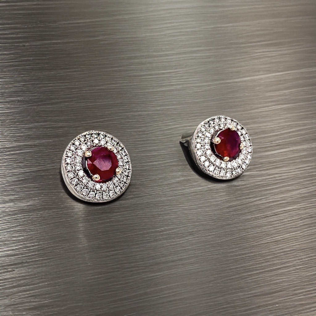 Diamond Ruby Earrings 18 KT White Gold 1.36 TCW Certified $3,950 017701