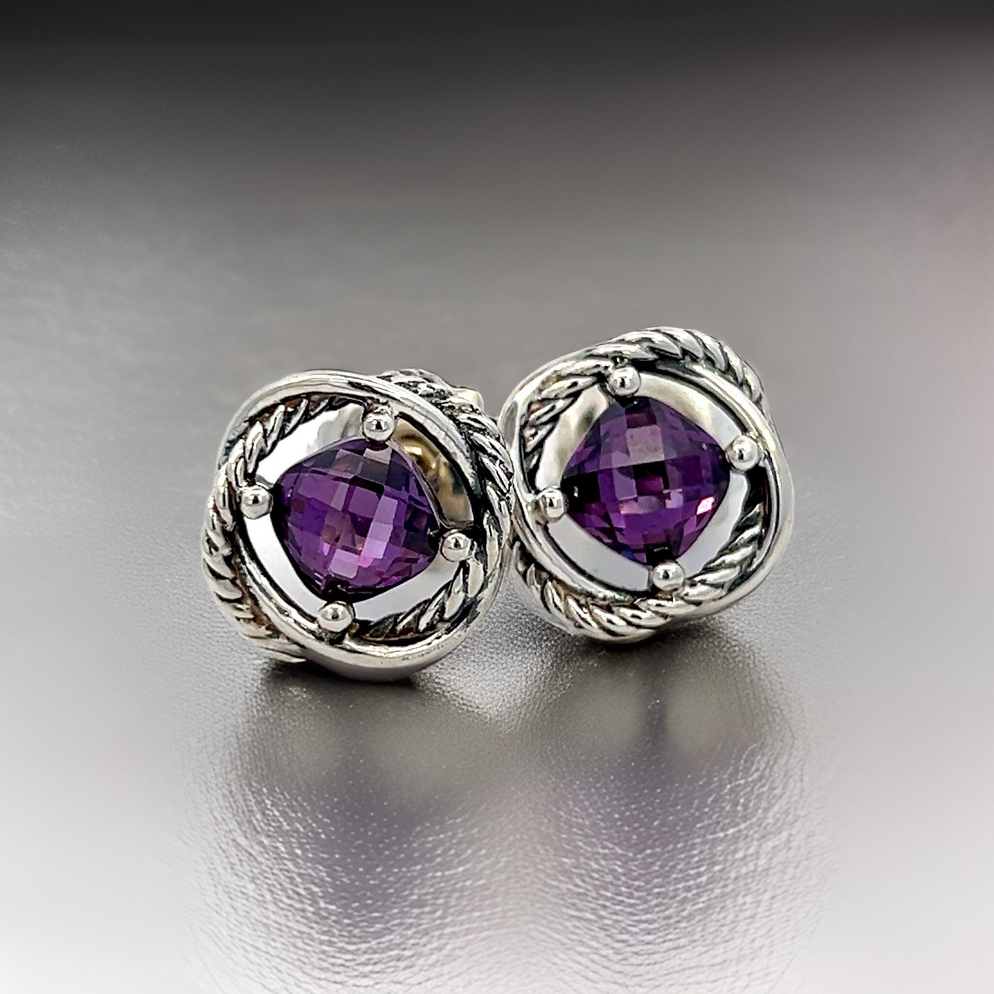 David Yurman Estate Amethyst Infinity Earrings Silver DY524