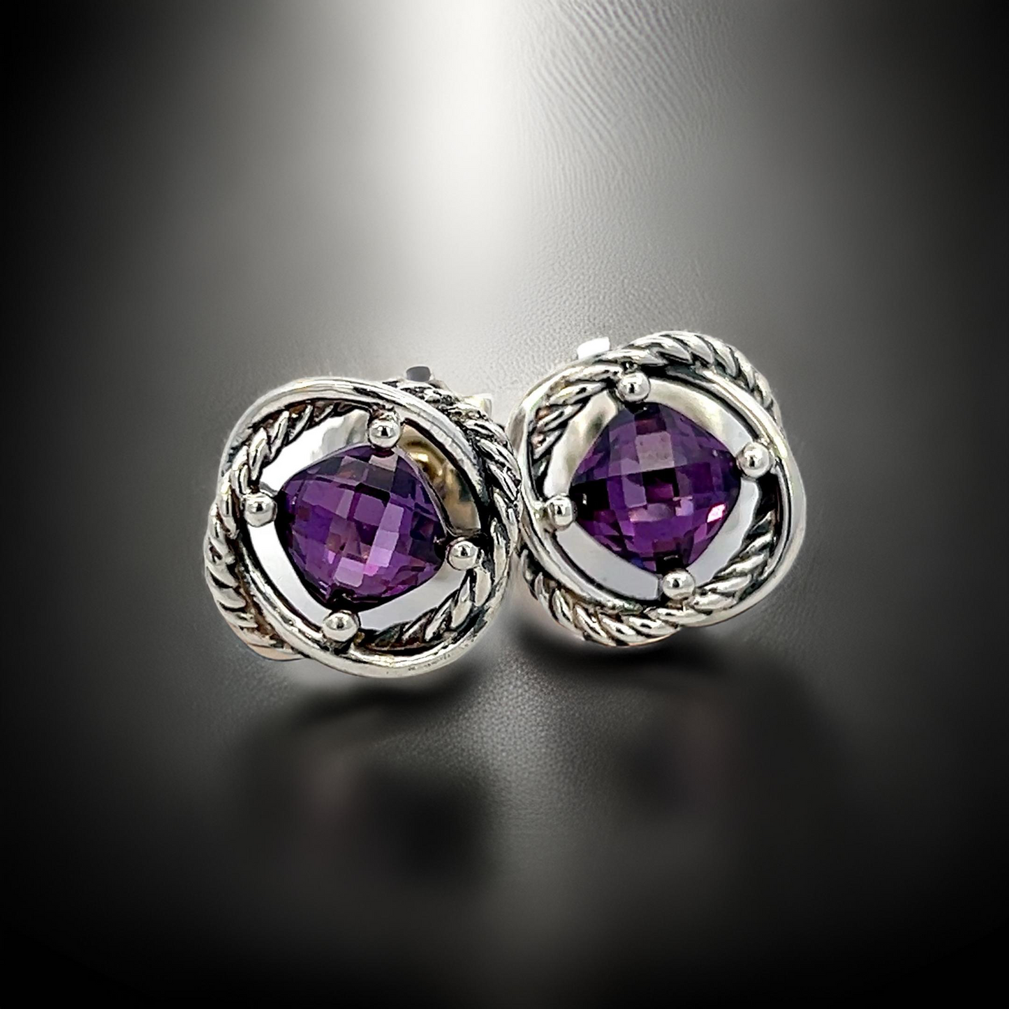 David Yurman Estate Amethyst Infinity Earrings Silver DY524