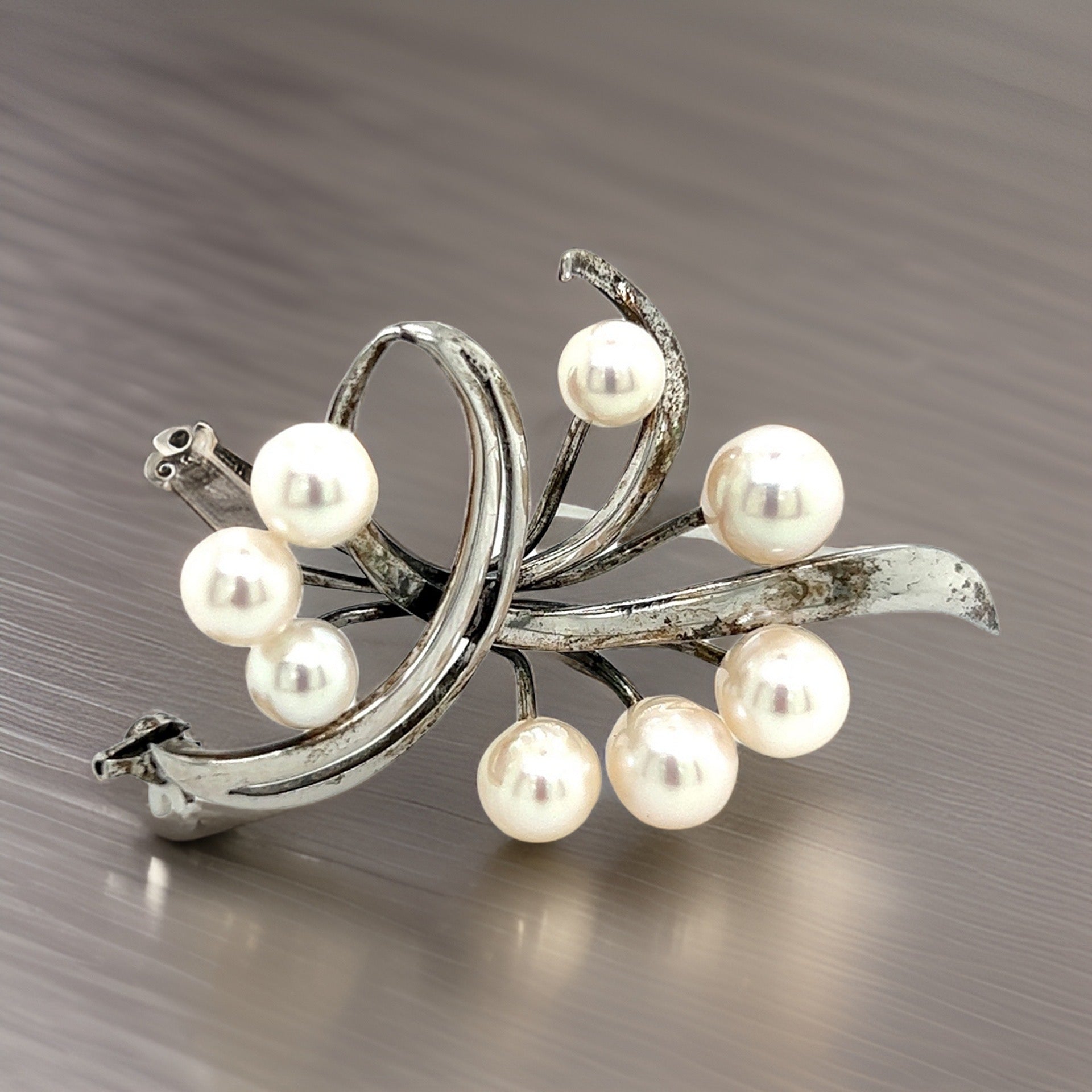 Mikimoto Estate Akoya Pearl Brooch Pin Sterling Silver 5-7 mm M323 - Certified Fine Jewelry