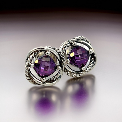 David Yurman Estate Amethyst Infinity Earrings Silver DY524