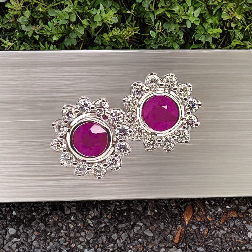Diamond Ruby Stud Earrings 14k White Gold 3.00 mm Certified $4,550 018668 - Certified Fine Jewelry