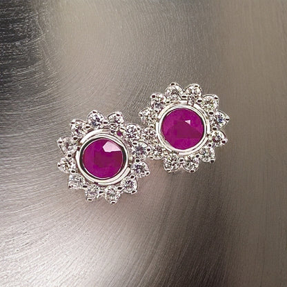 Diamond Ruby Stud Earrings 14k White Gold 3.00 mm Certified $4,550 018668