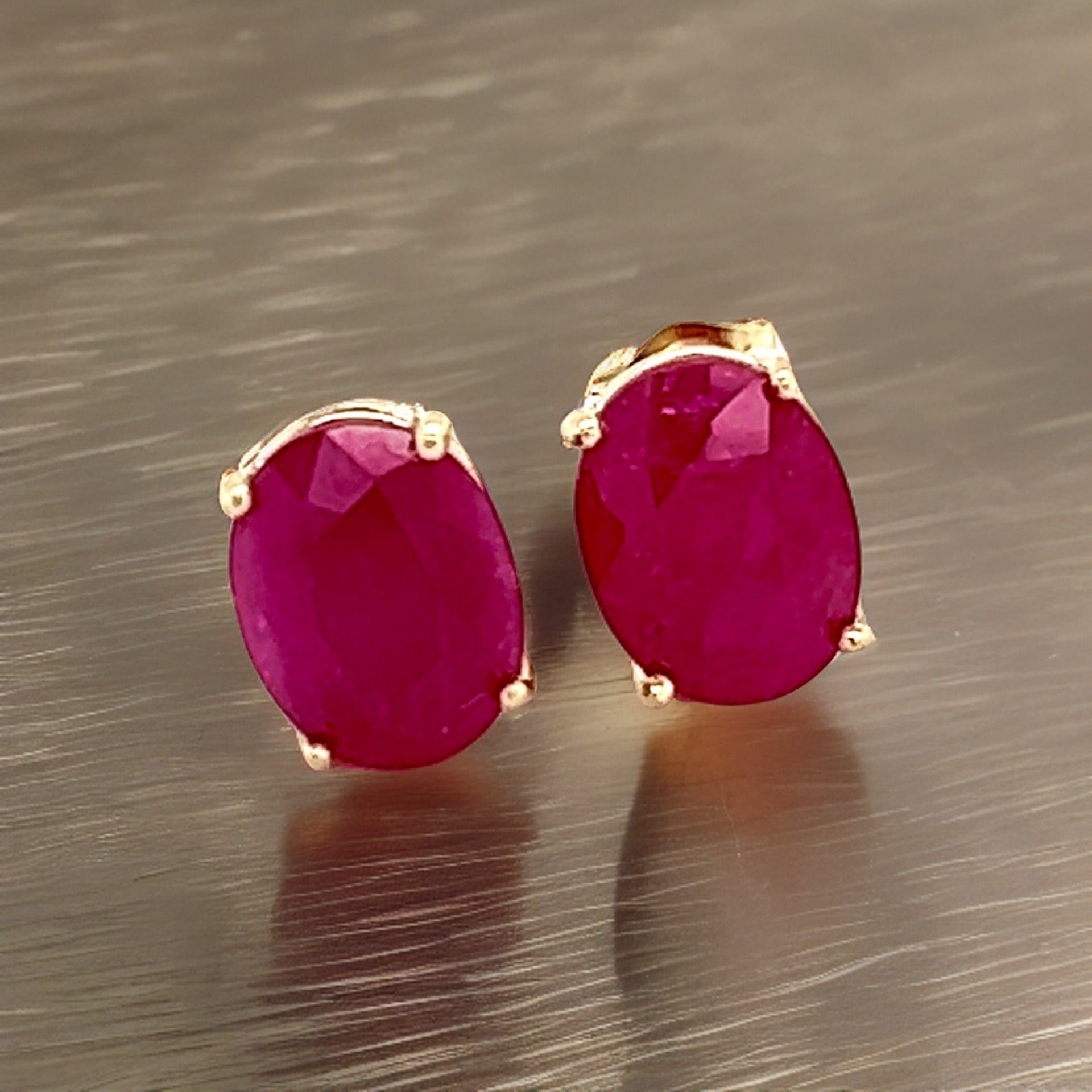 18K Yellow Gold Gemstone Diamond Natural Ruby Earrings [E0051]