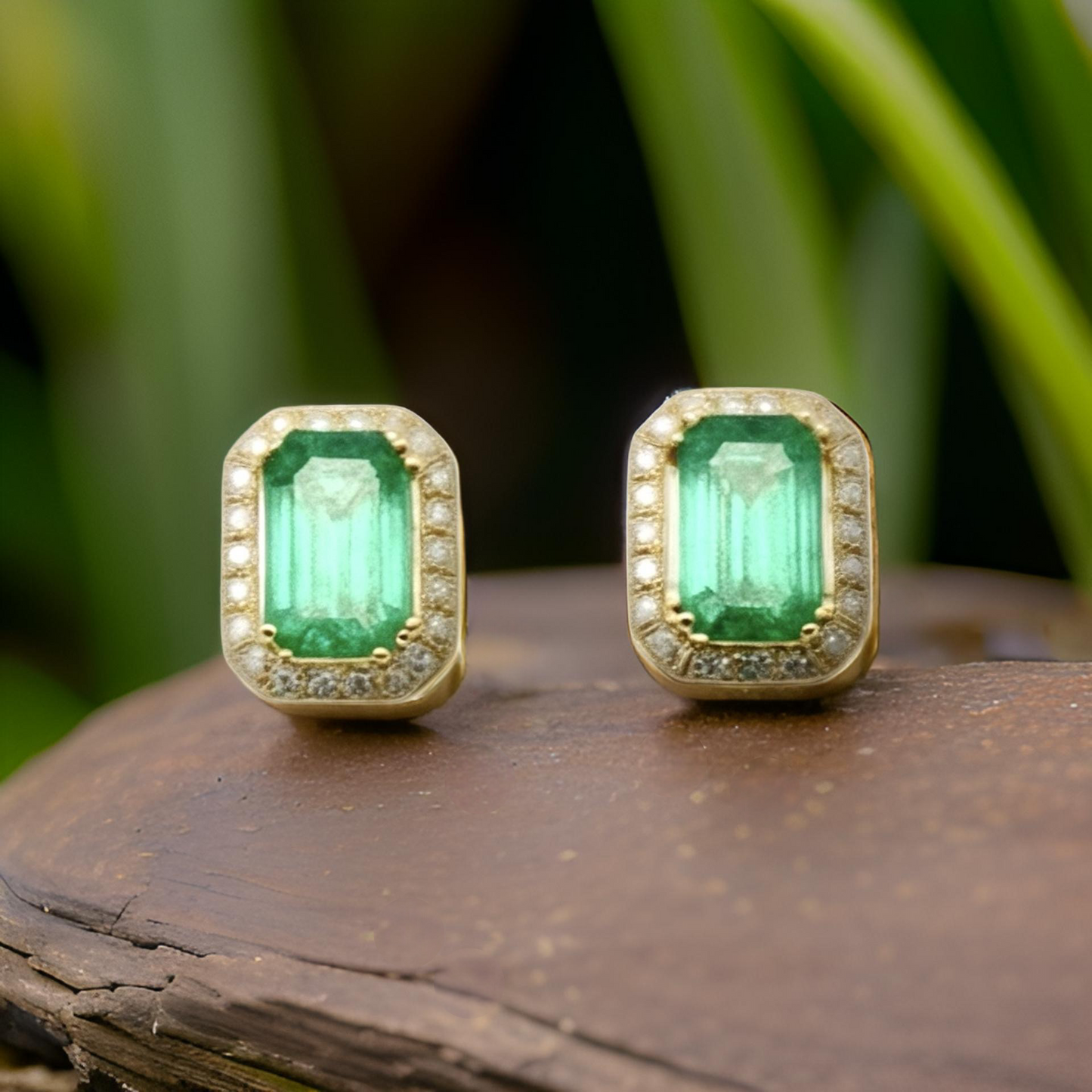 Natural Emerald Diamond Stud Earrings 14k Y Gold 1.85 TCW Certified $3,950 111884