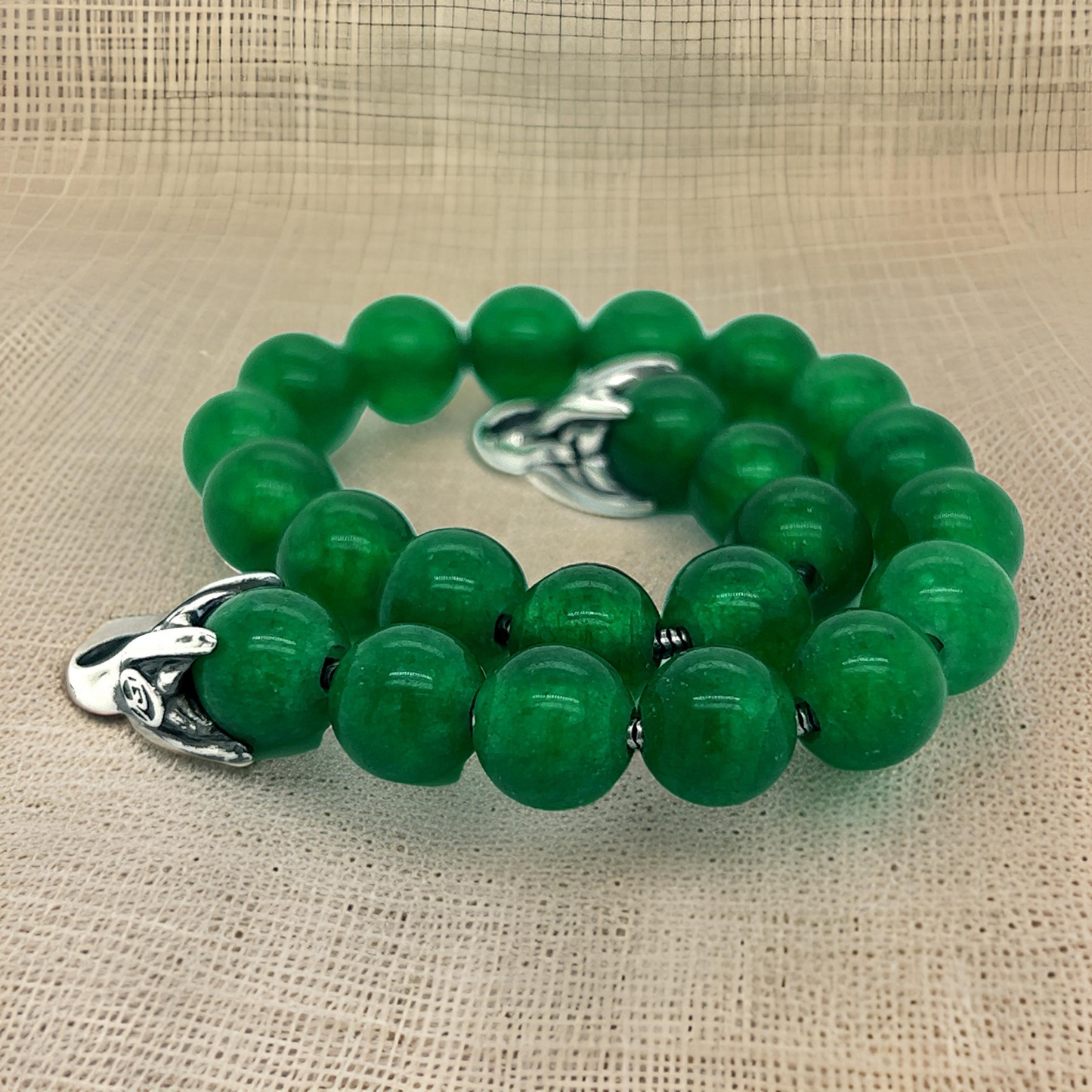 David Yurman Estate Green Onyx Prayer Bead Bracelet 8" Sterling Silver DY529