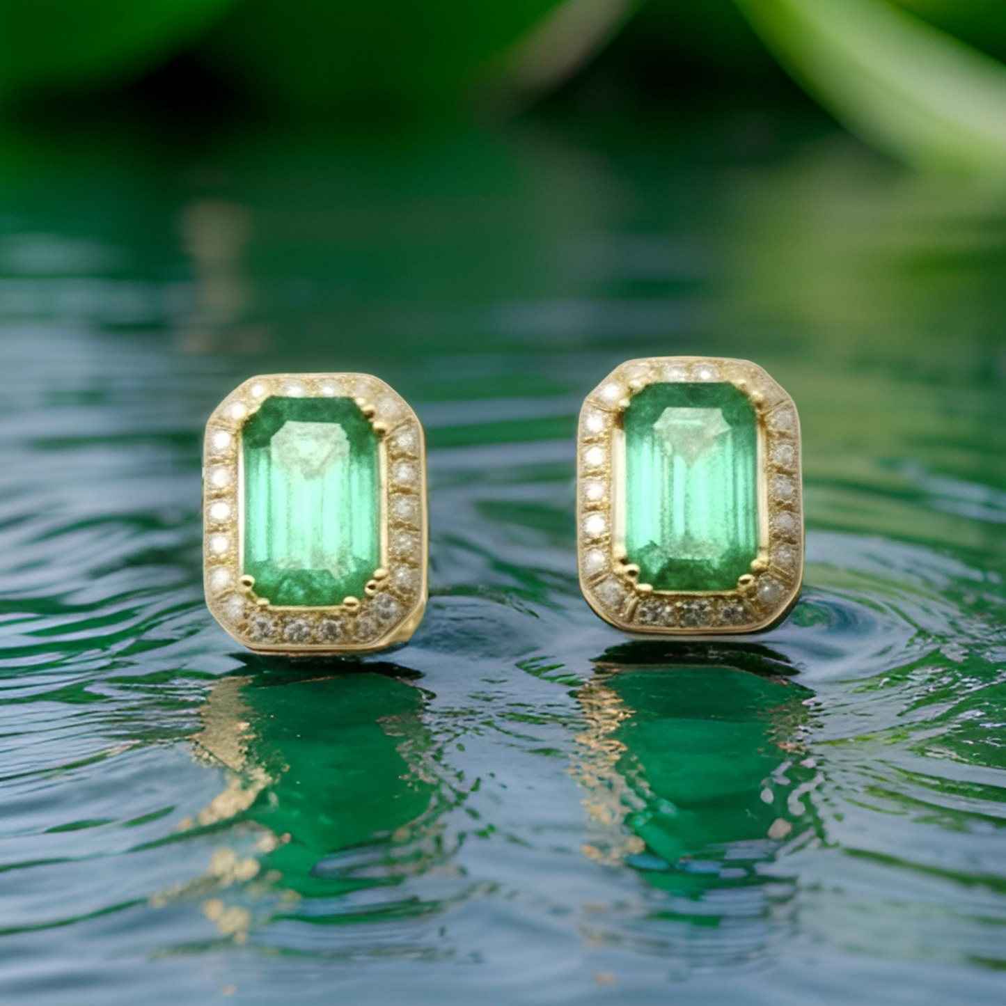 Natural Emerald Diamond Stud Earrings 14k Y Gold 1.85 TCW Certified $3,950 111884