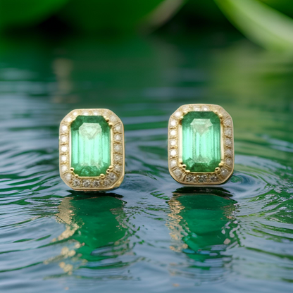 Natural Emerald Diamond Stud Earrings 14k Y Gold 1.85 TCW Certified $3,950 111884