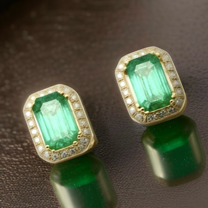 Natural Emerald Diamond Stud Earrings 14k Y Gold 1.85 TCW Certified $3,950 111884