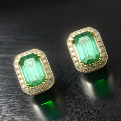 Natural Emerald Diamond Stud Earrings 14k Y Gold 1.85 TCW Certified $3,950 111884