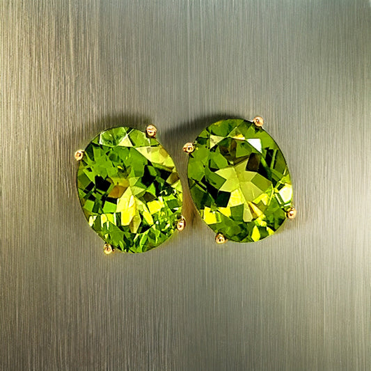 Oval Shape Peridot Stud Earrings 14k Y Gold 5.20 CTW Certified $3,950 211184 - Certified Fine Jewelry