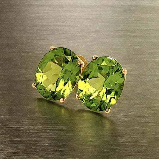 Oval Shape Peridot Stud Earrings 14k Y Gold 5.20 CTW Certified $3,950 211184 - Certified Fine Jewelry