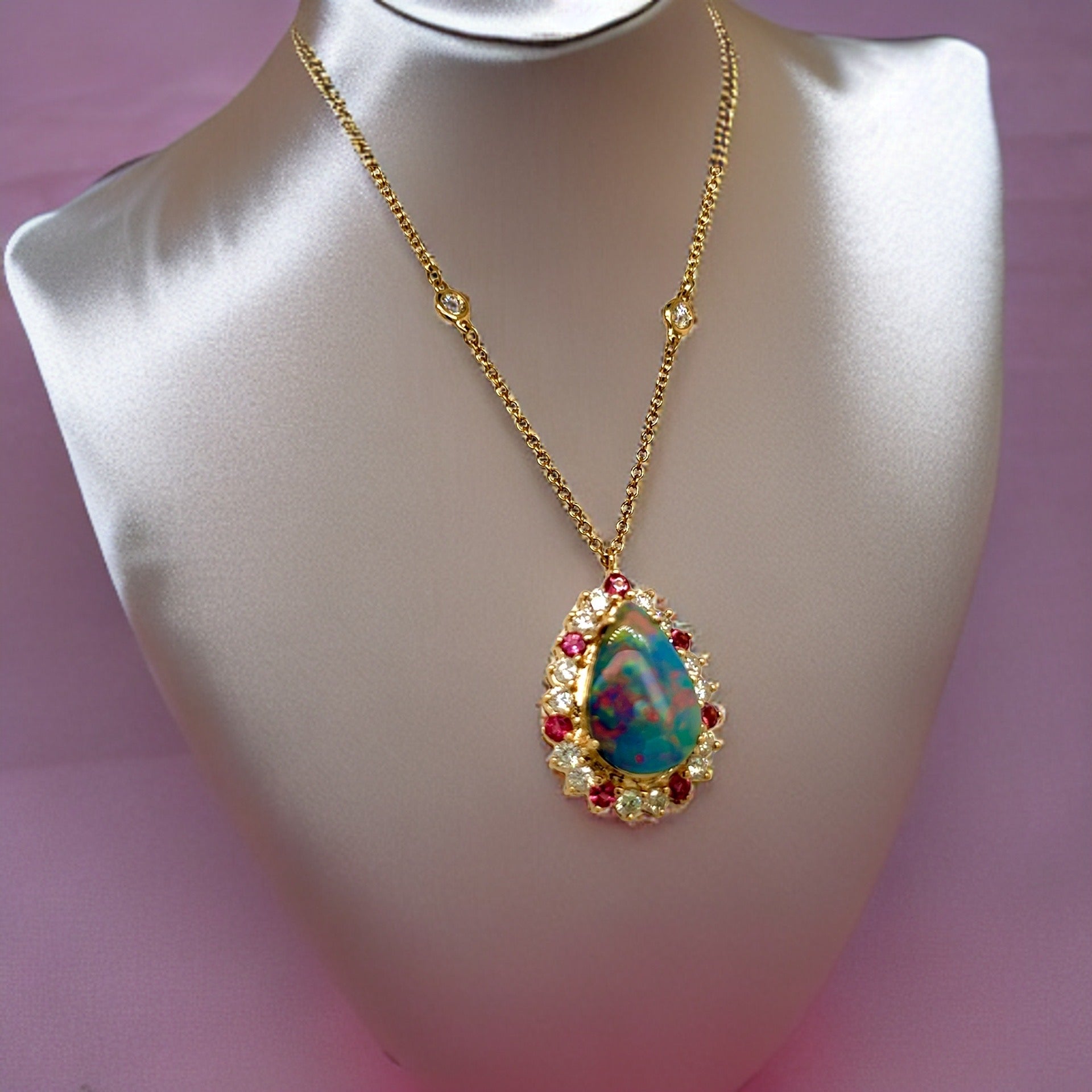 Australian Black Opal Tourmaline & Diamond Pendant 18" 14k Y Gold 4.45 TCW GIA Certified $7,950 212090 - Certified Fine Jewelry