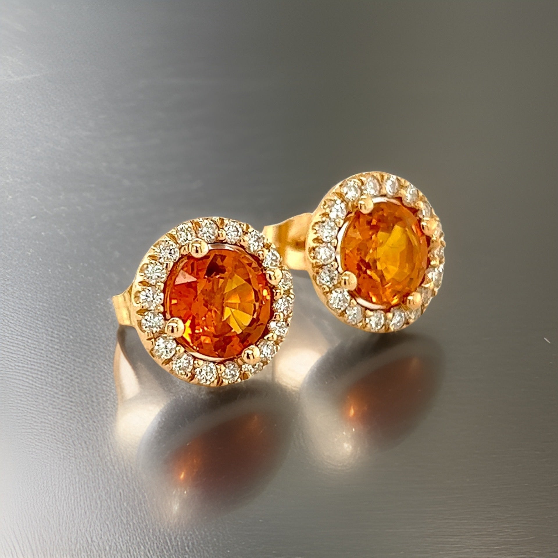 Natural Orange Sapphire Diamond Stud Earrings 14k WG 3.54 TCW Certified $5,975 216662 - Certified Fine Jewelry
