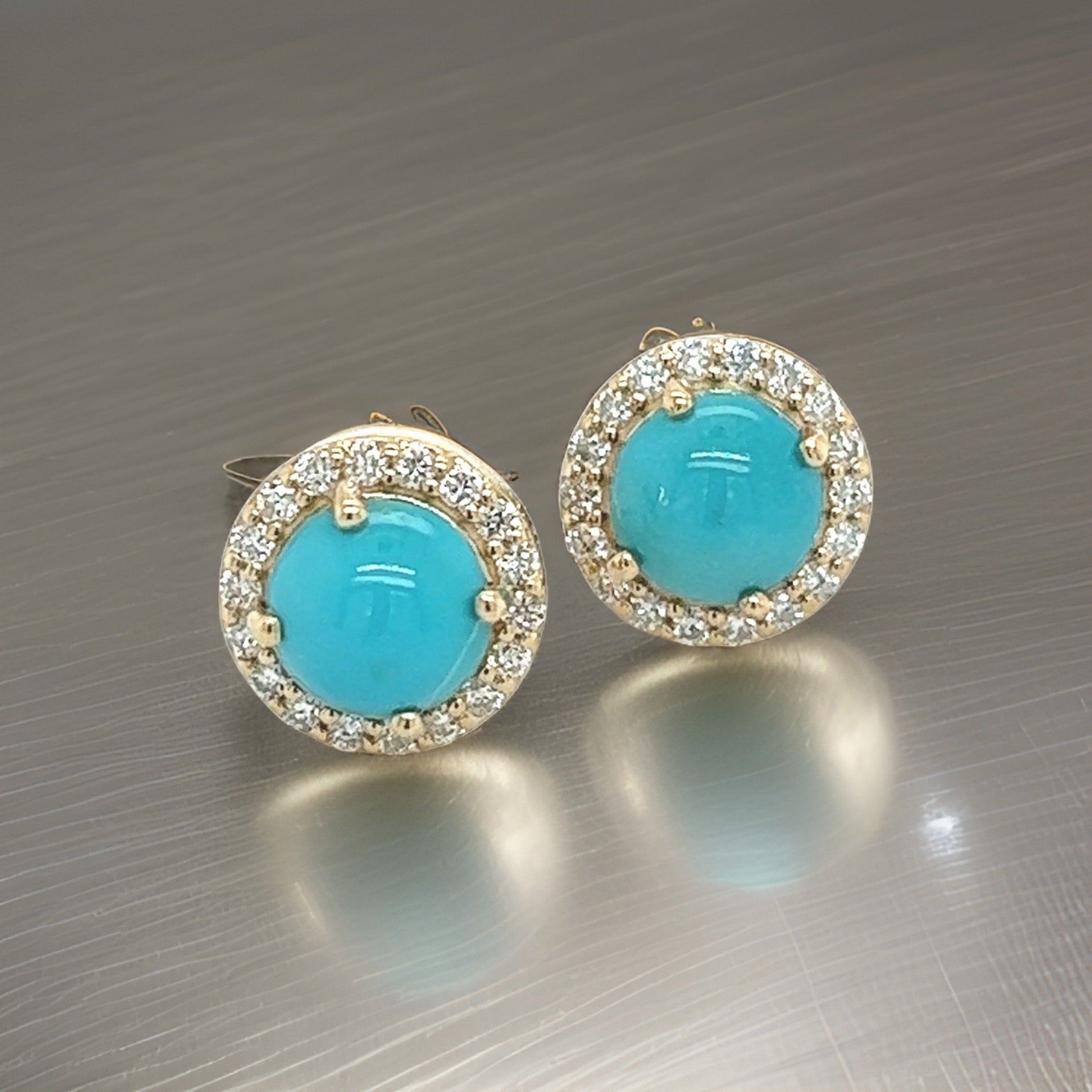 Natural Turquoise Diamond Stud Earrings 14k Yellow Gold 2.18 TCW Certified $2,490 217839 - Certified Fine Jewelry