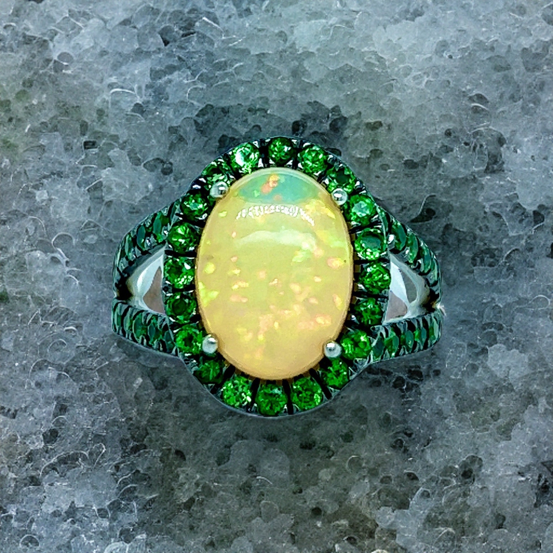 Natural Opal Tsavorite Ring Size 7 14k Gold 5.66 TCW Certified $5,950 300686 - Certified Fine Jewelry