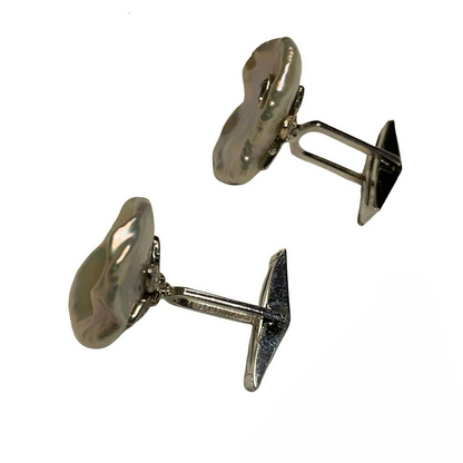 Diamond Fresh Water Pearl Cufflinks 14k Gold 0.45 TCW Designer Certified $2,490 010960