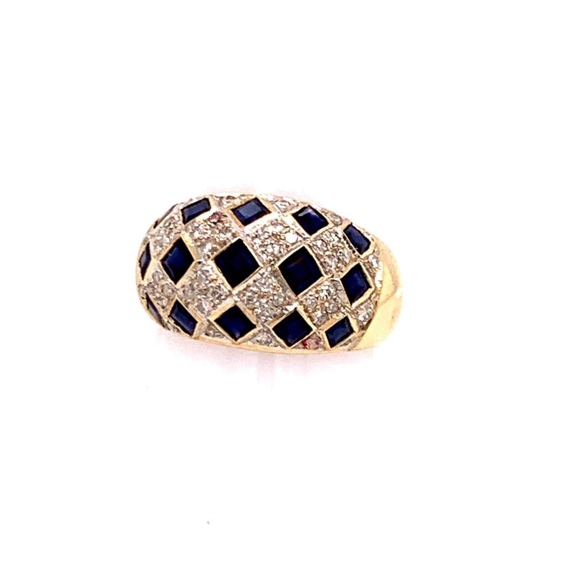 Diamond Sapphire Ring 14k Gold 2.14 TCW Checkerboard Certified $2,850 606974 - Certified Fine Jewelry