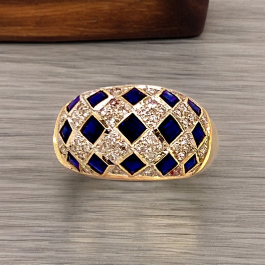 Diamond Sapphire Ring 14k Gold 2.14 TCW Checkerboard Certified $2,850 606974 - Certified Fine Jewelry