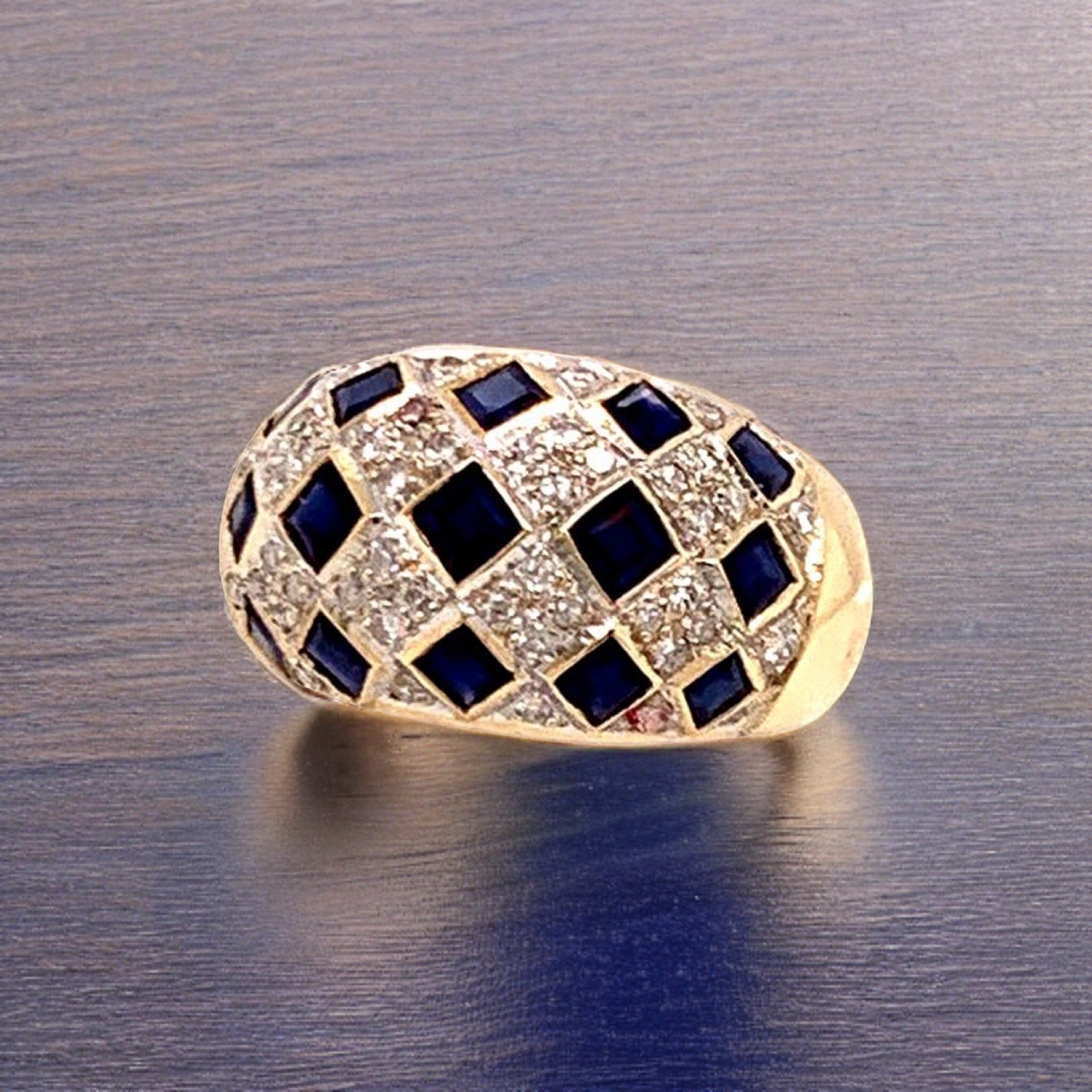 Diamond Sapphire Ring 14k Gold 2.14 TCW Checkerboard Certified $2,850 606974 - Certified Fine Jewelry