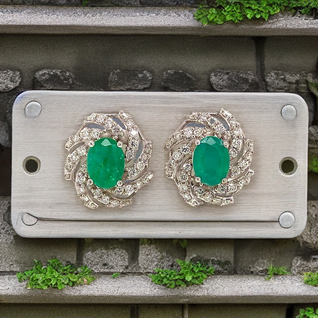 Diamond Emerald Earrings 14k W Gold 4.05 TCW Certified $6,950 018690 - Certified Fine Jewelry