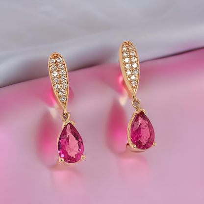 Natural Tourmaline Rubellite Diamond Earrings 14k Gold 1.60 TCW Certified $3,090 018673