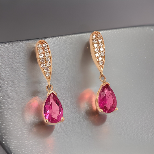 Natural Tourmaline Rubellite Diamond Earrings 14k Gold 1.60 TCW Certified $3,090 018673