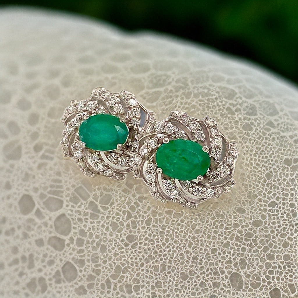 Diamond Emerald Earrings 14k W Gold 4.05 TCW Certified $6,950 018690 - Certified Fine Jewelry