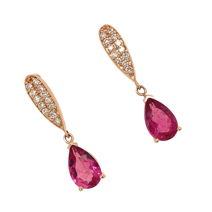 Natural Tourmaline Rubellite Diamond Earrings 14k Gold 1.60 TCW Certified $3,090 018673