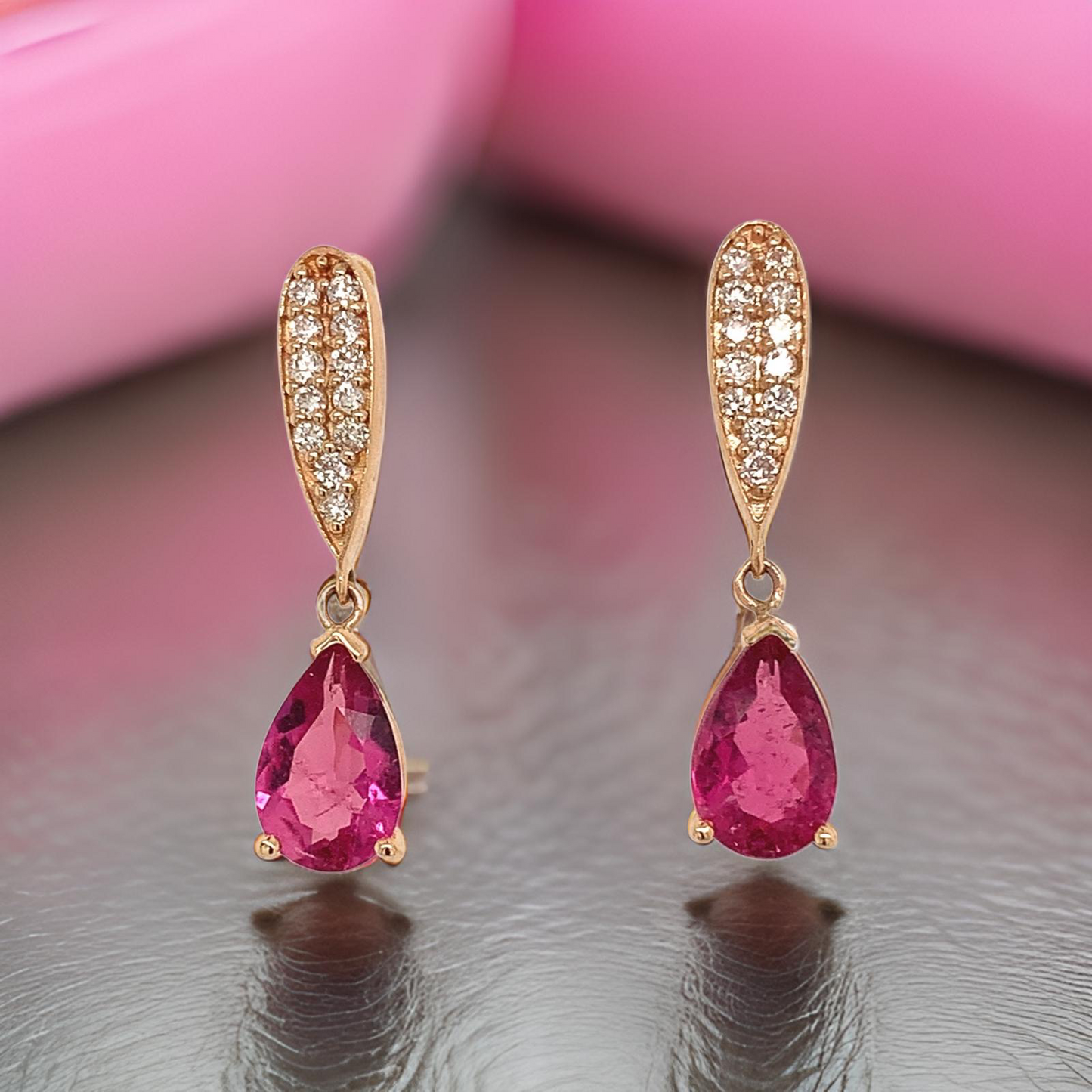 Natural Tourmaline Rubellite Diamond Earrings 14k Gold 1.60 TCW Certified $3,090 018673