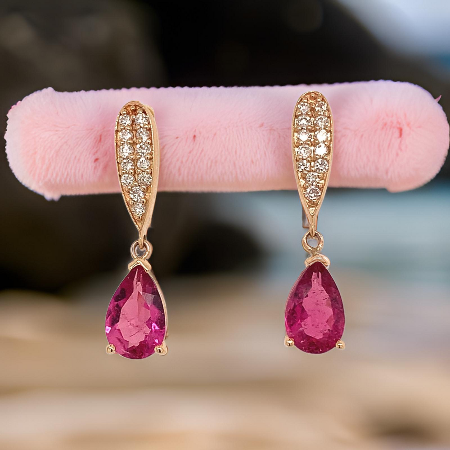 Natural Tourmaline Rubellite Diamond Earrings 14k Gold 1.60 TCW Certified $3,090 018673