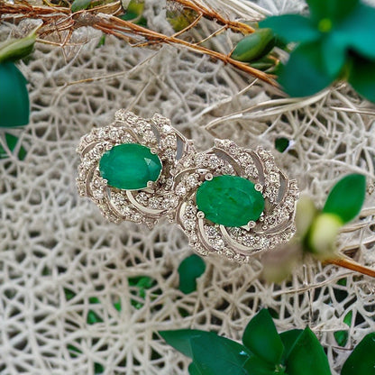 Diamond Emerald Earrings 14k W Gold 4.05 TCW Certified $6,950 018690