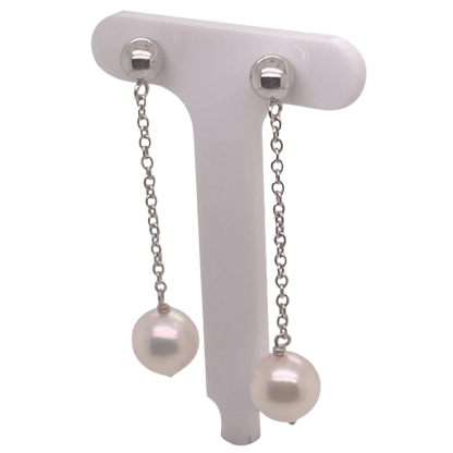 Akoya Pearl Earrings 14 KT White Gold 8.36 mm Certified $990 017537