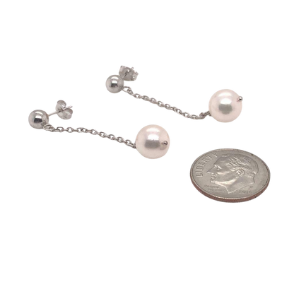 Akoya Pearl Earrings 14 KT White Gold 8.36 mm Certified $990 017537 - Certified Fine Jewelry