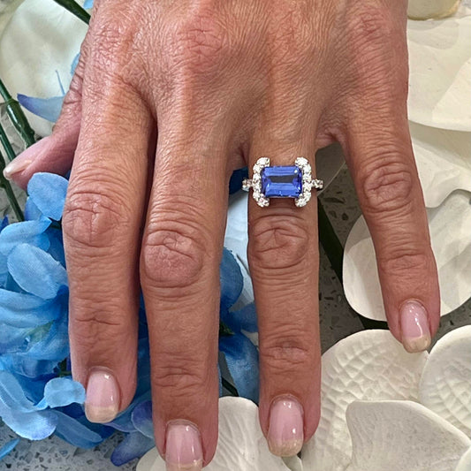 Natural Tanzanite Diamond Ring Size 6.5 14k W Gold 3.89 TCW Certified $4,790 217841 - Certified Fine Jewelry